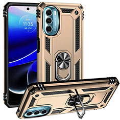 Custodia Silicone e Plastica Opaca Cover con Magnetico Anello Supporto S01 per Motorola Moto G 5G (2022) Oro