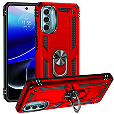 Custodia Silicone e Plastica Opaca Cover con Magnetico Anello Supporto S01 per Motorola Moto G 5G (2022) Rosso
