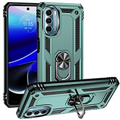 Custodia Silicone e Plastica Opaca Cover con Magnetico Anello Supporto S01 per Motorola Moto G 5G (2022) Verde