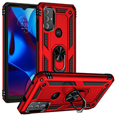 Custodia Silicone e Plastica Opaca Cover con Magnetico Anello Supporto S01 per Motorola Moto G Play (2023) Rosso
