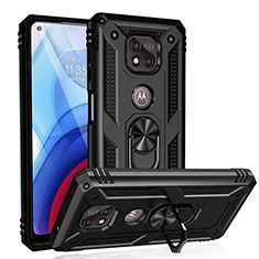 Custodia Silicone e Plastica Opaca Cover con Magnetico Anello Supporto S01 per Motorola Moto G Power (2021) Nero