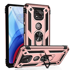 Custodia Silicone e Plastica Opaca Cover con Magnetico Anello Supporto S01 per Motorola Moto G Power (2021) Oro Rosa