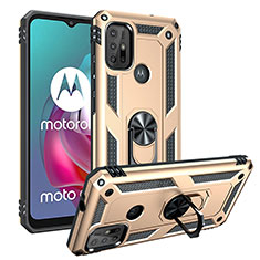 Custodia Silicone e Plastica Opaca Cover con Magnetico Anello Supporto S01 per Motorola Moto G10 Oro