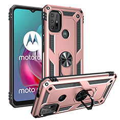 Custodia Silicone e Plastica Opaca Cover con Magnetico Anello Supporto S01 per Motorola Moto G10 Oro Rosa