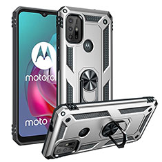Custodia Silicone e Plastica Opaca Cover con Magnetico Anello Supporto S01 per Motorola Moto G20 Argento