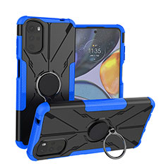 Custodia Silicone e Plastica Opaca Cover con Magnetico Anello Supporto S01 per Motorola Moto G22 Blu