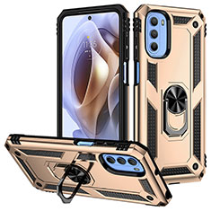 Custodia Silicone e Plastica Opaca Cover con Magnetico Anello Supporto S01 per Motorola Moto G41 Oro