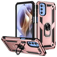 Custodia Silicone e Plastica Opaca Cover con Magnetico Anello Supporto S01 per Motorola Moto G41 Oro Rosa