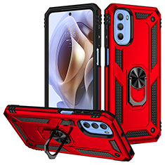 Custodia Silicone e Plastica Opaca Cover con Magnetico Anello Supporto S01 per Motorola Moto G41 Rosso