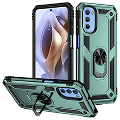 Custodia Silicone e Plastica Opaca Cover con Magnetico Anello Supporto S01 per Motorola Moto G41 Verde