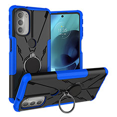 Custodia Silicone e Plastica Opaca Cover con Magnetico Anello Supporto S01 per Motorola Moto G51 5G Blu