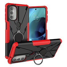 Custodia Silicone e Plastica Opaca Cover con Magnetico Anello Supporto S01 per Motorola Moto G51 5G Rosso