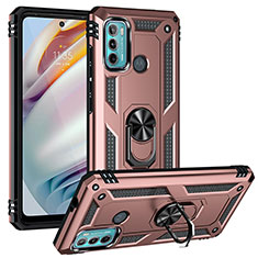 Custodia Silicone e Plastica Opaca Cover con Magnetico Anello Supporto S01 per Motorola Moto G60 Oro Rosa