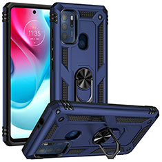 Custodia Silicone e Plastica Opaca Cover con Magnetico Anello Supporto S01 per Motorola Moto G60s Blu