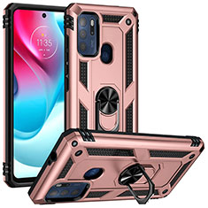 Custodia Silicone e Plastica Opaca Cover con Magnetico Anello Supporto S01 per Motorola Moto G60s Oro Rosa