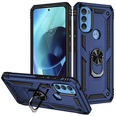 Custodia Silicone e Plastica Opaca Cover con Magnetico Anello Supporto S01 per Motorola Moto G71 5G Blu