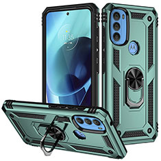 Custodia Silicone e Plastica Opaca Cover con Magnetico Anello Supporto S01 per Motorola Moto G71 5G Verde