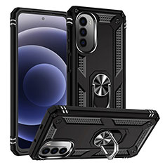 Custodia Silicone e Plastica Opaca Cover con Magnetico Anello Supporto S01 per Motorola Moto G71s 5G Nero