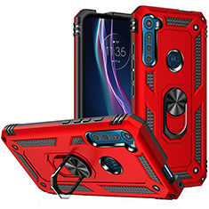 Custodia Silicone e Plastica Opaca Cover con Magnetico Anello Supporto S01 per Motorola Moto One Fusion Plus Rosso