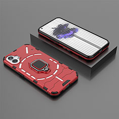 Custodia Silicone e Plastica Opaca Cover con Magnetico Anello Supporto S01 per Nothing Phone 1 Rosso