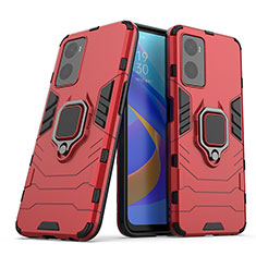 Custodia Silicone e Plastica Opaca Cover con Magnetico Anello Supporto S01 per Oppo A96 4G Rosso