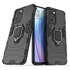 Custodia Silicone e Plastica Opaca Cover con Magnetico Anello Supporto S01 per Oppo Find X5 Lite 5G Nero