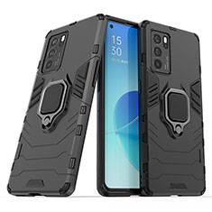 Custodia Silicone e Plastica Opaca Cover con Magnetico Anello Supporto S01 per Oppo Reno6 Pro 5G India Nero