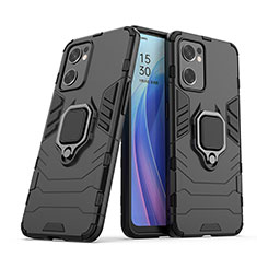 Custodia Silicone e Plastica Opaca Cover con Magnetico Anello Supporto S01 per Oppo Reno7 SE 5G Nero