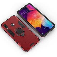 Custodia Silicone e Plastica Opaca Cover con Magnetico Anello Supporto S01 per Samsung Galaxy A20 Rosso