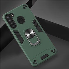 Custodia Silicone e Plastica Opaca Cover con Magnetico Anello Supporto S01 per Samsung Galaxy A21 Verde