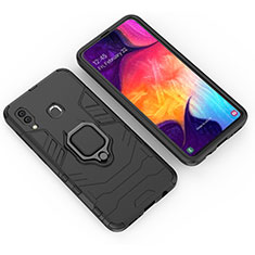 Custodia Silicone e Plastica Opaca Cover con Magnetico Anello Supporto S01 per Samsung Galaxy A30 Nero