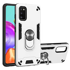 Custodia Silicone e Plastica Opaca Cover con Magnetico Anello Supporto S01 per Samsung Galaxy A41 Bianco