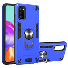 Custodia Silicone e Plastica Opaca Cover con Magnetico Anello Supporto S01 per Samsung Galaxy A41 Cielo Blu