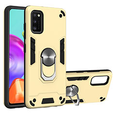 Custodia Silicone e Plastica Opaca Cover con Magnetico Anello Supporto S01 per Samsung Galaxy A41 Oro