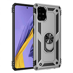 Custodia Silicone e Plastica Opaca Cover con Magnetico Anello Supporto S01 per Samsung Galaxy A51 5G Argento