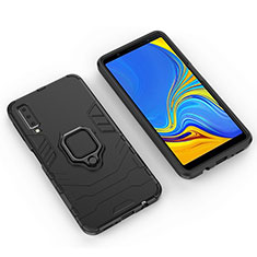 Custodia Silicone e Plastica Opaca Cover con Magnetico Anello Supporto S01 per Samsung Galaxy A7 (2018) A750 Nero