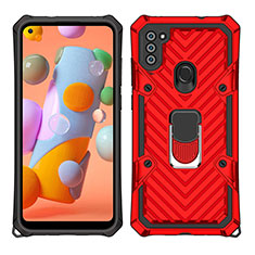 Custodia Silicone e Plastica Opaca Cover con Magnetico Anello Supporto S01 per Samsung Galaxy M11 Rosso