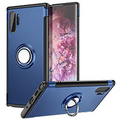 Custodia Silicone e Plastica Opaca Cover con Magnetico Anello Supporto S01 per Samsung Galaxy Note 10 Plus 5G Blu