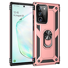 Custodia Silicone e Plastica Opaca Cover con Magnetico Anello Supporto S01 per Samsung Galaxy Note 20 Ultra 5G Oro Rosa