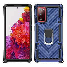Custodia Silicone e Plastica Opaca Cover con Magnetico Anello Supporto S01 per Samsung Galaxy S20 FE 5G Blu