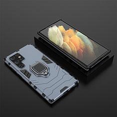 Custodia Silicone e Plastica Opaca Cover con Magnetico Anello Supporto S01 per Samsung Galaxy S21 Ultra 5G Blu