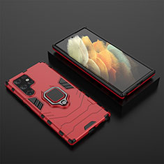Custodia Silicone e Plastica Opaca Cover con Magnetico Anello Supporto S01 per Samsung Galaxy S22 Ultra 5G Rosso