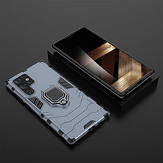 Custodia Silicone e Plastica Opaca Cover con Magnetico Anello Supporto S01 per Samsung Galaxy S24 Ultra 5G Blu