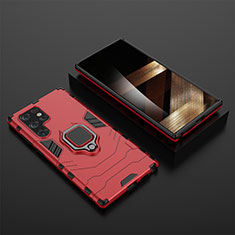 Custodia Silicone e Plastica Opaca Cover con Magnetico Anello Supporto S01 per Samsung Galaxy S24 Ultra 5G Rosso