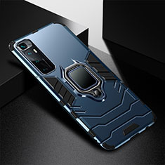 Custodia Silicone e Plastica Opaca Cover con Magnetico Anello Supporto S01 per Xiaomi Mi 10 Ultra Blu