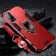 Custodia Silicone e Plastica Opaca Cover con Magnetico Anello Supporto S01 per Xiaomi Mi 10T 5G Rosso