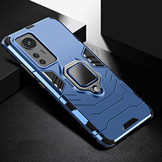 Custodia Silicone e Plastica Opaca Cover con Magnetico Anello Supporto S01 per Xiaomi Mi 12 5G Blu