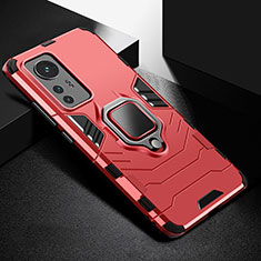 Custodia Silicone e Plastica Opaca Cover con Magnetico Anello Supporto S01 per Xiaomi Mi 12 5G Rosso