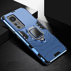Custodia Silicone e Plastica Opaca Cover con Magnetico Anello Supporto S01 per Xiaomi Mi 12 Lite 5G Blu