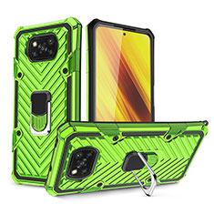 Custodia Silicone e Plastica Opaca Cover con Magnetico Anello Supporto S01 per Xiaomi Poco X3 NFC Verde Pastello